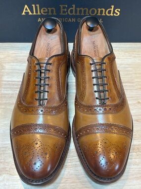 Allen Edmonds Strand Men's Walnut Leather Brogue Oxfords Sz 9D Made In USA 🇺🇸